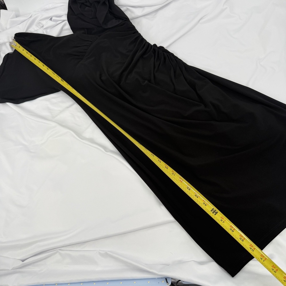 Ralph Lauren Sz 6 Black Shirred Mini Dress Ruched Side Cold Shoulder Embellished - Picture 8 of 8